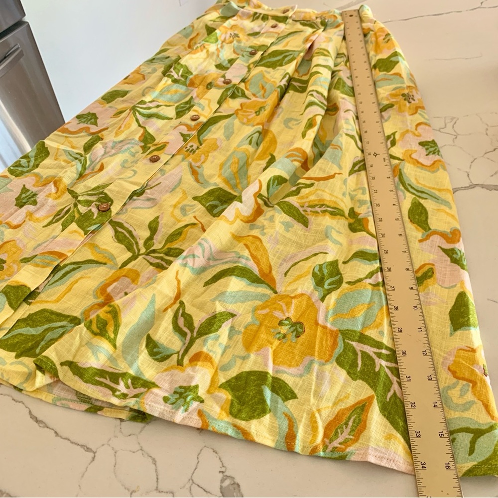🌼 ZARA Printed Linen Crop Top Bustier Neckline Skirt Set Yellow Floral Print XS - Picture 13 of 16